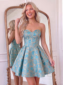 Jacquard Corset Strapless A Line Mini Homecoming Dresses