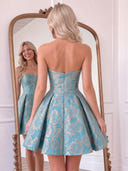 Jacquard Corset Strapless A Line Mini Homecoming Dresses