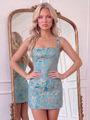 Jacquard Mermaid Square Neck Mini Homecoming Dresses