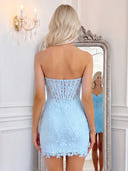 Sweetheart Neck Ruched Strapless Lace Mini Homecoming Dresses