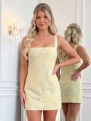 Square Neck Sleeveless Bodycon 3D Applique Mini Homecoming Dresses