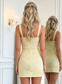 Square Neck Sleeveless Bodycon 3D Applique Mini Homecoming Dresses