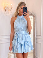 Chiffon Halter Neck Ruffled A Line Mini Homecoming Dresses