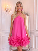 Halter Neck Satin Puffy Ruffle Mini Homecoming Dresses