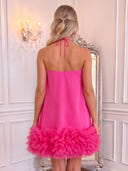 Halter Neck Satin Puffy Ruffle Mini Homecoming Dresses
