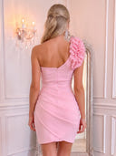 One Shoulder Satin Mermaid Mini Homecoming Dresses with Flower