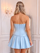 Strapless A Line Pearl Trim Corset Satin Mini Homecoming Dresses with Bow