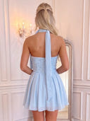 Strapless Satin A Line Flower Mini Homecoming Dresses with Scarf