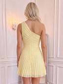 One Shoulder Chiffon Pleated Mini Homecoming Dresses