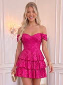 Sequin Tiered A Line Off Shoulder Mini Homecoming Dresses