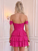 Sequin Tiered A Line Off Shoulder Mini Homecoming Dresses
