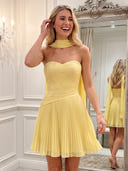 Strapless Chiffon Pleated Mini Homecoming Dresses with Scarf