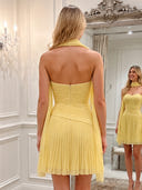 Strapless Chiffon Pleated Mini Homecoming Dresses with Scarf