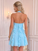 Halter A Line Ruffled Chiffon Mini Homecoming Dresses