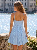 Spaghetti Straps A Line Ruffled Floral Burnout Mini Homecoming Dresses