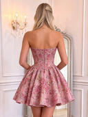 Floral Jacquard Mini Homecoming Dress A Line Sweetheart Strapless