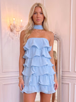 Tiered Mini Homecoming Dress Light Blue Chiffon Ruffled Strapless