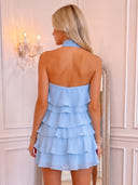 Tiered Mini Homecoming Dress Light Blue Chiffon Ruffled Strapless