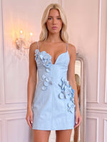 Mermaid Mini Homecoming Dress Satin with Flower Spaghetti Strap Light Blue