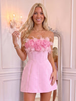 A Line Satin Mini Homecoming Dress with 3D Flower Feather Light Pink