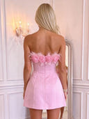 A Line Satin Mini Homecoming Dress with 3D Flower Feather Light Pink