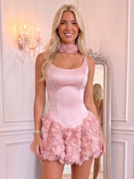 A Line Satin Mini Homecoming Dress with 3D Flower Pink Square Neck