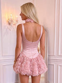 A Line Satin Mini Homecoming Dress with 3D Flower Pink Square Neck