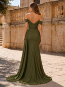 Chiffon Ruched Off Shoulder Long Evening Dresses with Bead