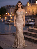 Sequin Off Shoulder Mermaid Long Evening Dresses