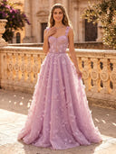 3D Floral Tulle Spaghetti Straps Long Evening Dresses