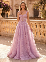 3D Floral Tulle Spaghetti Straps Long Evening Dresses