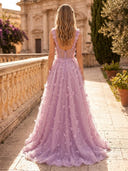 3D Floral Tulle Spaghetti Straps Long Evening Dresses
