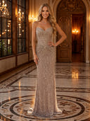 Sequin Ruched Strapless Cowl Neck Long Evening Dresses