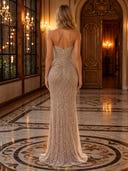 Sequin Ruched Strapless Cowl Neck Long Evening Dresses