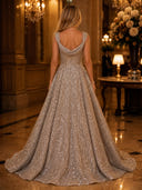 Sequin Cowl Neck A Line Long Evening Dresses