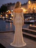 Sequin Ruched Cowl Neck Long Evening Dresses with Detachable