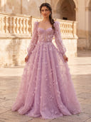 3D Floral Tulle Long Sleeves Evening Dresses