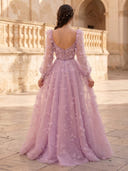 3D Floral Tulle Long Sleeves Evening Dresses