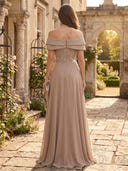 Chiffon Off the Shoulder A Line Beaded Long Evening Dresses