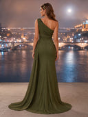 Chiffon Ruched One Shoulder Long Evening Dresses
