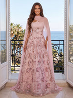 Tulle Strapless Sequin Long Evening Dresses with Scarf