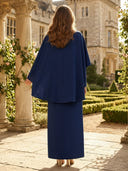 Chiffon Sheath Long Mother of the Bride Dresses with Cape