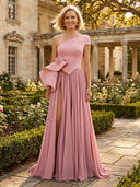 Chiffon One Shoulder Long A Line Mother of the Bride Dresses with Slit