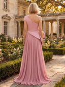 Chiffon One Shoulder Long A Line Mother of the Bride Dresses with Slit