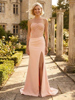 Sheath Sequin Strapeless Sleeveless Long Mother of the Bride Dresses with Slit