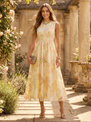 A Line Tulle Sleeveless Boat Neck Tea Length Mother of the Bride Dress