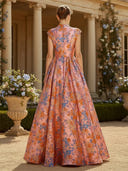 Floral Jacquard A-Line Mother of The Bride Dress with Cap Sleeves