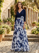 A Line V Neck Long Sleeve Long Mother of the Bride Dresses with Flower