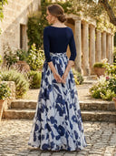 A Line V Neck Long Sleeve Long Mother of the Bride Dresses with Flower