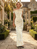 One Shoulder Mermaid Sleeveless Long Mother of the Bride Dresses with Floral Jacquard